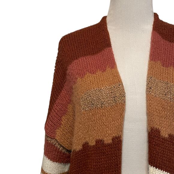 Elsamanda Aztec Print Drape Cardigan Womens Medium Brown Colorblock Layer Topper - Picture 3 of 8